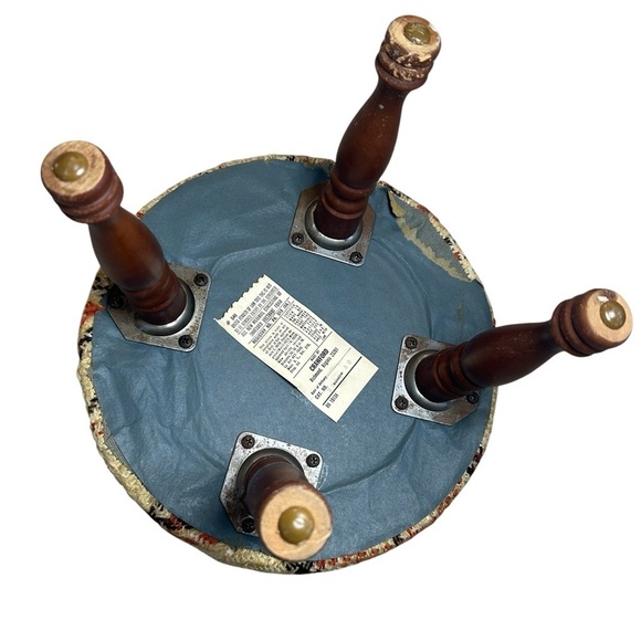 SOLD ❤️ Mid Century CRAWFORD Vintage Plaid Footstool Tan Orange Brown + Wooden - Picture 4 of 10